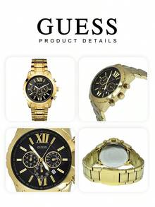 Guess 男士多功能石英机芯大表盘腕表，金色钢表带，日期显示，防水，高端奢华休闲风格，型号 W0193G1 - 金色 - 查看 5