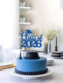 1pc Black/Gold/Blue/Pink/Red Class Of 2026 Cake Topper - Glitter Graduation Cap Decor - Congrats 2026 Graduates, 2026 Graduation Party Cake Decorations - View 5