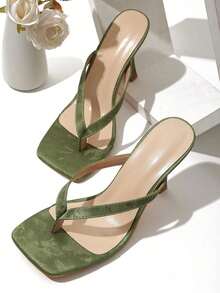 Classic Minimalist Striped Thong Women High Heel Sandals,Spring Summer Outfits - Green - View 1