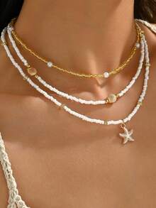 1件新款女士波西米亚风项链 夏季多功能海洋风多层项链 锁骨链 派对海滩度假风女士首饰 母亲节礼物 - 金色 - 查看 3