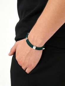 1条可调节尼龙编织绳手链，简约商务风格，适合男士日常通勤和办公佩戴 - 銀環扣手繩 - 查看 9