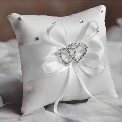 Square Heart-Shaped Ring Pillow, Ivory Satin Wedding Ring Pillow With Lace Decor - Perfect For Wedding Ceremony And Reception, Bridal Keepsake, Ring Bearer, Hand Washing, Events And Parties, Seasonal Decor, Party Supplies