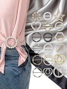18 piezas Clips para cuello de camisas de mujer, clips para corbatas o anillos de camiseta, clips para lazos de bufanda adecuados para ropa suelta, clips metálicos redondos de moda con botón anudado en la esquina para camisas - Multicolor - Ver 10