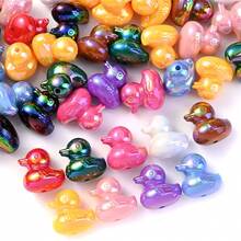 5/10 piezas Cuentas de pato iridiscente 3D, cuentas sueltas de animales de colores aurora para bolígrafos con cuentas, joyería DIY, accesorios para llaveros y pulseras - colores mezclados - Ver 4