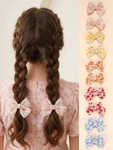 Set de 10 piezas de pinzas para el cabello con flores y lazos de colores, adecuado para decoración diaria - Multicolor - Ver 1