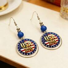 1 Đôi bông tai da cao cấp kỷ niệm 250 năm thành lập Hoa Kỳ, thiết kế cờ Mỹ cổ điển, phụ kiện cao cấp sáng tạo. - Bông tai thủ công - Xem 2