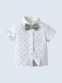 BOARNSEORL Bộ vest nam 2 món, áo sơ mi cổ ngắn tay có nơ và quần short có quai, trang phục thời trang cho tiệc sinh nhật, đám cưới, mùa hè - màu xanh lá - Xem 5