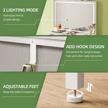Tomnk 80cm Large Kids Vanity Table With 5 Fabric Drawers, White Children Makeup Dressing Desk With Stool, LED Lighted Mirror 3 Color Adjustable USB Powered, Ideal Gift For Girls, Modern Bedroom Furniture - US B Type Plug(110-127V) - View 5