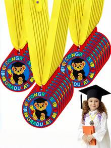 10pcs Preschool Children's Graduation Medals With Yellow Lanyards, 2 Inches, Suitable For Student Graduation Party Supplies - Multicolor - View 3