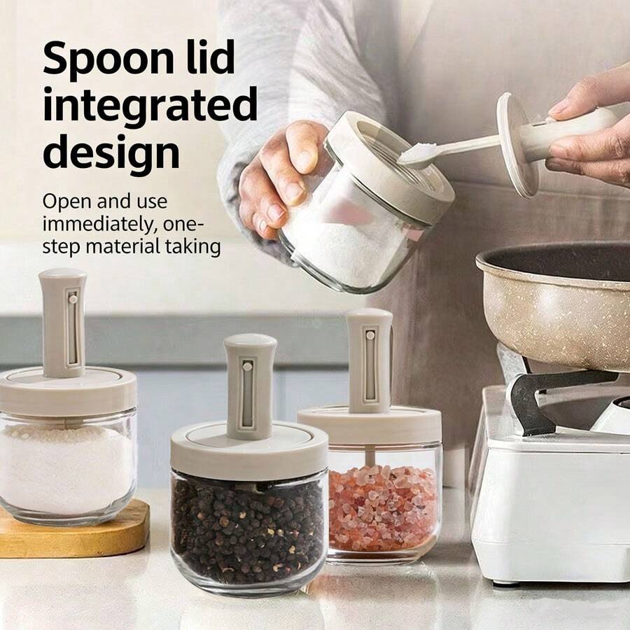 1pc Kitchen Salt & Seasoning Jar, Leak-Proof Telescopic Spice Bottle, Crystal Glass, Airtight Moisture-Proof Spice Jar - White - View 1
