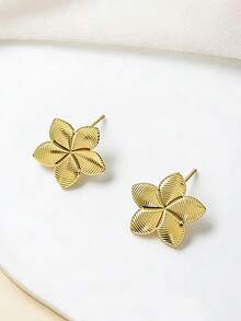 1 Đôi bông tai hình hoa 5 cánh bằng thép không gỉ 304, thích hợp cho tiệc tùng, tiệc chiêu đãi, du lịch, đám cưới, kỳ nghỉ, đeo hàng ngày, quà tặng Ngày của Mẹ. - Vàng - Xem 3