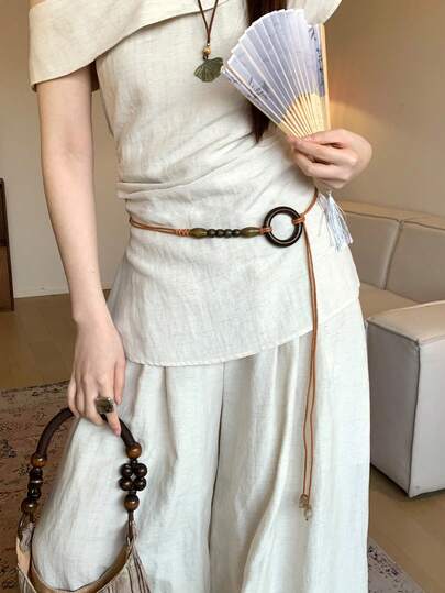 1pc Brown Polyester Bohemian Vintage Solid Color Waist Rope For Women