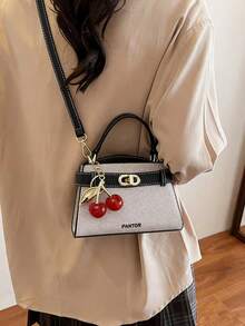 Fashionable Versatile Contrast Color Casual Tote Bag For Women - Black - View 3