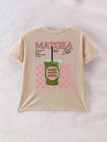 This Apricot Casual Round Neck Children's T-Shirt Features A Creative "Beverage Theme" Printed Design - Apricot - View 5