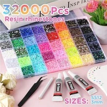 32,000顆/40色/3mm平底水鑽套組，多色手工寶石套組附取鑽筆與鑷子，適合DIY、衣物、鞋子閃亮珠寶，彩色混色調色盤，禮物首選 - 盒裝套裝 - 查看 3