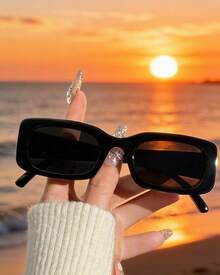 1/2 Pair Retro Square Glasses, Classic Black Frame Eyeglasses For Men And Women, Luxury Fashion Flattering Large Face, Narrow Frame Polarized Lens Gift - Black - View 4