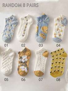 8 pares de calcetines de tobillo con estampado de florecillas para mujeres (surtido aleatorio) - Multicolor - Ver 3