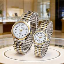 XAPWV Minimalist Versatile Round Quartz Couple Watch, Elastic Strap, Arabic Numeral Dial, Suitable For Daily Commute And Gift Giving - Multicolor - View 4