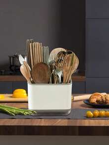 1个餐具沥水架，厨具架水槽置物架碗碟晾干架，厨房收纳配件，适用于餐具、银器、筷子、刀叉、勺子、锅铲（灰色） - 灰色 - 查看 4