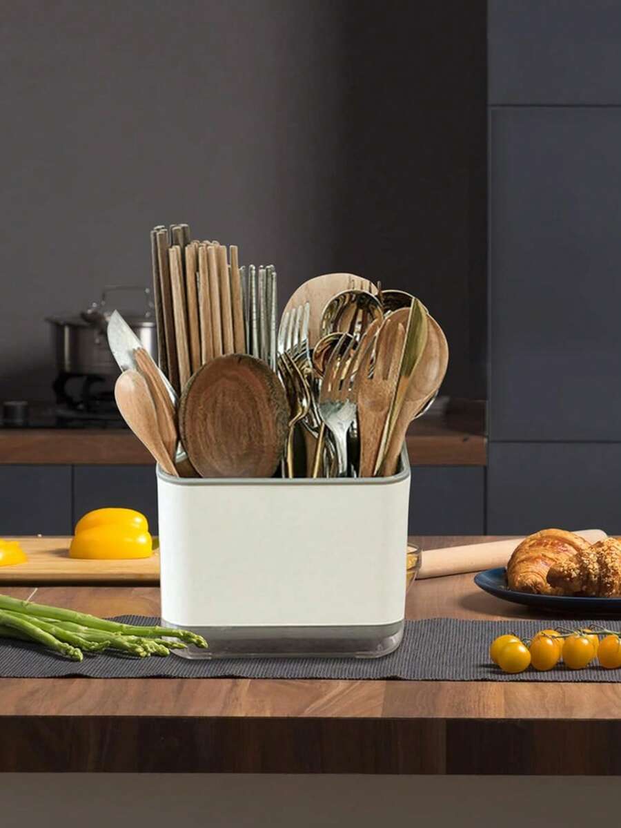 1个餐具沥水架，厨具架水槽置物架碗碟晾干架，厨房收纳配件，适用于餐具、银器、筷子、刀叉、勺子、锅铲（灰色） - 灰色 - 查看 1