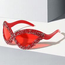 1PC Exaggerated Personality Cat-Eye Glasses Luxurious Rhinestone Women'S  Futuristic Hip-Hop  For Men - 黑色 - 查看 1
