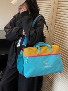 Nueva bolsa de viaje multifuncional, versátil, de gran capacidad, elegante, minimalista y cómoda con bloques de color de letra de dopamina - Rojo - Ver 11