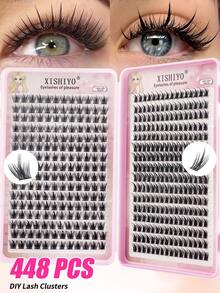 448 piezas de grupos de pestañas postizas - Extensiones de pestañas premium D-Curl esponjosas y naturales para injerto de pestañas DIY, reutilizables, ligeras y fáciles de usar - D - Ver 3