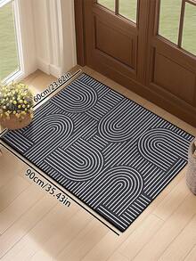 1pc Geometric Textured Pattern Rug, Black White Gray Printed Polyester Rectangular Easy Care Washable Area Carpet, Suitable For Living Room, Hallway, Bedside, Living Space, Bedroom, Office, Kitchen, Farmhouse Home Decor - Multicolor - View 3
