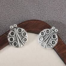 1 Pair Fashionable & Creative Round Stud Earrings With Unique Insect Pattern, Suitable For Daily Wear And Vacation, A Perfect Surprise Gift For Her - Antique Silver - View 6
