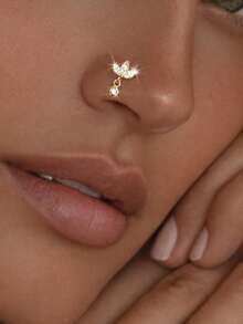 Pendiente de nariz de plata de ley 925, pendiente de nariz de diamante, colgante de corona, pendiente de nariz con borla de circonita cúbica al por mayor - Perno nasal simple - Ver 6