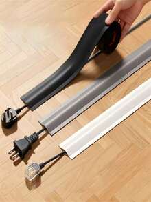1 Roll Self-Adhesive Cable Protector, Designed For Power Cord Management, With White Base Cover To Avoid Cable Tangling On Floor, Wall And Desk - A - View 3