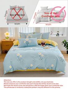Bộ chăn ga gối 3 món/bộ sợi lô hội mềm mại, họa tiết hoa màu xanh (1 vỏ chăn + 2 vỏ gối), phong cách đồng quê thoáng khí, có nhiều kích cỡ, không bao gồm ruột chăn - Xanh và trắng - Xem 9