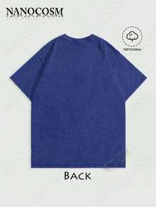 [100% Cotton]  Oversized Graphic Tshirts For Men Acid Wash Los Angeles Vintage Tees Streetwear Baggy Cotton Shirts Casual Tops- Unisex Women's & Men's Campus Daily Wear - 藍色 - 查看 2