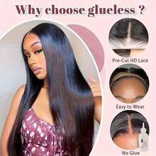 200% Density 5x5 13x4 Human Hair Blend Straight Black HD Lace Front Wig, Suitable For Daily Wear, Parties, Ideal Gift For Mother's Day & Christmas (8-34 Inches Straight Hair) - Natural & Black - View 6