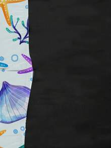 1pc Removable & Washable Milk Silk Beach Chair Cover With Ocean Elements Print, Suitable For Beach, Pool, And Outdoor Use - Multicolor - View 5