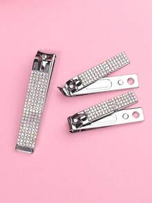 3-Piece Luxury Rhinestone Decor Nail Clipper Set Stainless Steel Sharp Fingernail & Toenail Clippers Manicure Tool Perfect Gift For Men Women Nail Supplies Nail Art Tools For Press On Nails Back To School - Nhiều màu - Xem 4