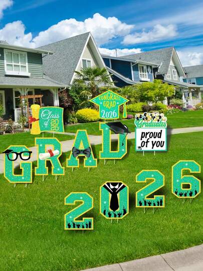 Conjunto de 11/2026 estacas de jardim para formatura, placas grandes e brilhantes para gramados, jardins e caminhos. Ideal para festas de formatura, decoração de jardins, festas de fim de ano, aniversários e casamentos.