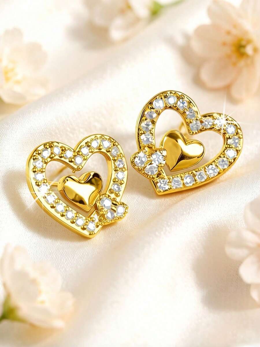 2 Cặp/Bộ Hoa tai đính đá Zirconia tổng hợp hình trái tim thanh lịch, tối giản, ngọt ngào, lãng mạn, thanh lịch dành cho nữ, ngày lễ tình nhân, món quà bất ngờ thể hiện tình yêu - ER314 - Xem 1