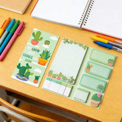 Cactus Shaped Sticky Notes Self-Adhesive Memo Pads Creative Cute Plant Design Removable Note Paper For School Office Home Daily Planner Journaling Scrapbook Bookmark Reminder Message Writing Stationery Supplies For Students Kids Teachers Office Workers Gift Back To School