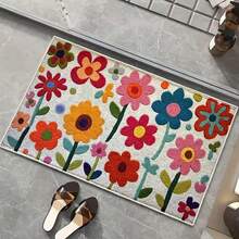 1pc Soft & Comfortable Faux Wool Floral 2D Printed Decorative Rug, With Non-Slip Silicone Backing, Machine Washable, Suitable For Home Decor Including Entryway, Bedroom, Living Room, Laundry Room And Bathroom, An Ideal Gift - Strawberry - View 2