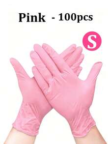 100pcs Disposable Pink Nitrile Gloves, S/M/L Sizes Available. Durable Household Cleaning Gloves, Suitable For Kitchen, Bathroom, Cleaning, Beauty, Hair Dyeing And Pet Care (No Packaging Box) - Pink - View 11