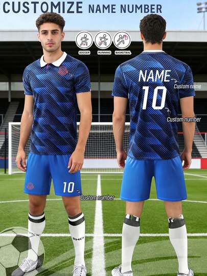 2pcs Men's France Football Jersey, 2627 France Personalized Football Uniform, Men's Sports Suit, Running Set, Summer Men's Outfit, T-Shirt Set, Suitable For Football, Badminton, Basketball, Cycling