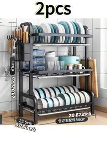 1 chiếc kệ bếp 3 tầng lớn có rãnh thoát nước nhanh, giá đựng dao nĩa, giá để thớt, giá đựng dụng cụ nhà bếp đa năng để bát đĩa, kệ kim loại kiểu dáng đẹp, đồ dùng nhà bếp bền chắc, giá để đồ dùng nhà bếp. - Nhiều màu - Xem 16