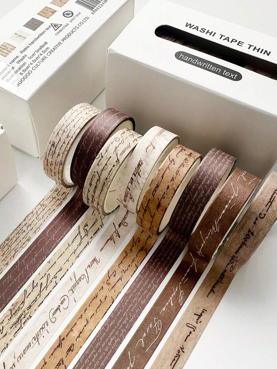 Vintage Style 8-Roll Washi Tape Set, Plaid And Small Floral Print Decorative Tape For Journaling, Scrapbooking, And Art Decoration Materials - Set - View 1