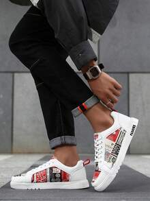 Men's Casual Skateboarding Shoes, Suitable For All Seasons - Red and White - View 6