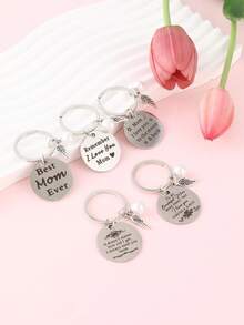5 piezas Nuevo modelo Llavero del Día de la Madre, Llavero regalo para mamá de hija e hijo, Mejor mamá, Colgante del Día de la Madre, Regalo de cumpleaños para abuela, Regalo del Día de la Madre, Llavero con dije para regalos, carteras, adornos de bolso, llaveros de mujer, Lema de mamá, Casual, Fiesta, Lindo, Elegante regalo grabado de acero inoxidable, Recuerdos de fiesta - Día de la Madre - Ver 3