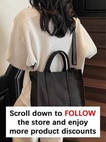 Fashionable Large Capacity Solid Color Versatile Shoulder Bag, Niche Design Personalized Texture Retro Crossbody Bag, Casual Daily Tote Bag, Suitable For Commuting To Work, Daily Going Out For Classes - Black - View 2