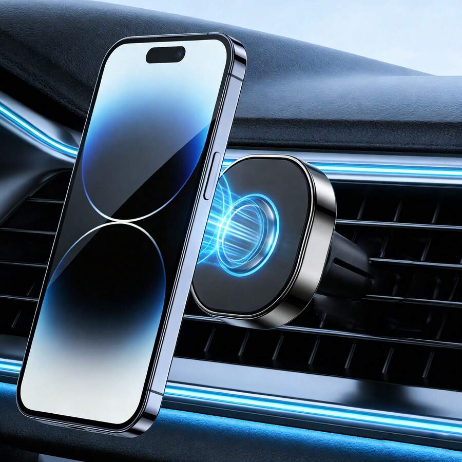 Compact Magnetic Phone Holder For Car Air Vent Easy Install Strong Magnet Stable No Shake 360 Rotation Hands Free Driving Universal Fit Smartphones
