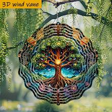 1个3D生命之树风铃，带360°旋转挂钩 - 10英寸铁艺室内外悬挂装饰，饰有鸟、花、叶和珠子 - DIY风力驱动花园、婚礼、圣诞节装饰（无需电池/电源） - 金属艺术品，适用于庭院、阳台、入口处 - A - 查看 10