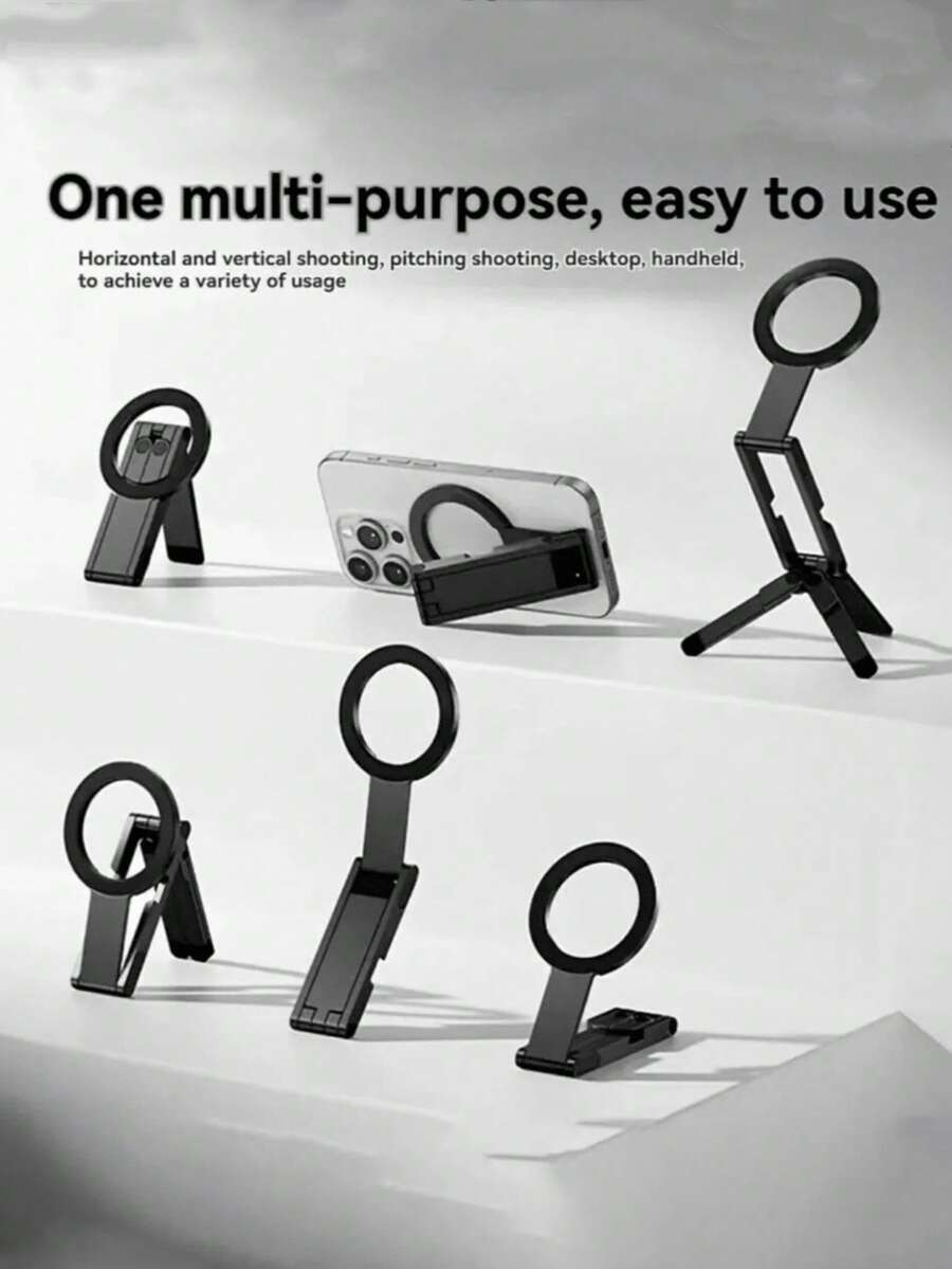 Adjustable Mini Folding Magnetic Phone Stand - Portable & Practical, Multi-Angle Design, Supports Vertical And Horizontal Modes, Suitable For Office, Movie Watching, Live Streaming, Travel And Valentine's Day Gift